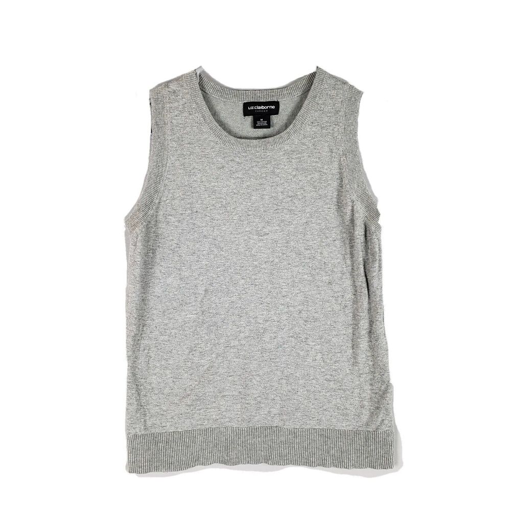 Liz Claiborne Sweater Womens Medium Gray Sleeveless Vest Tight Knit